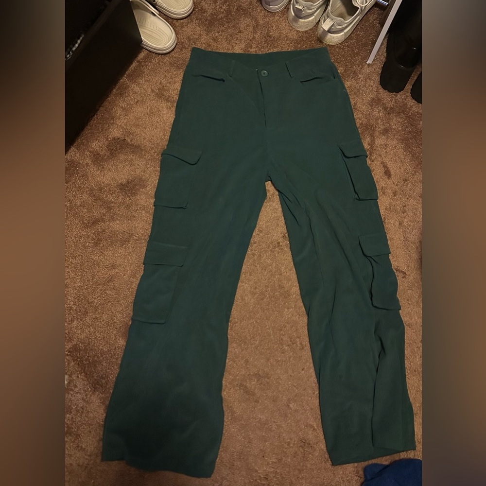 green corduroy wide leg pants